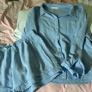 Light Blue Button-Up Shirt and Shorts Set